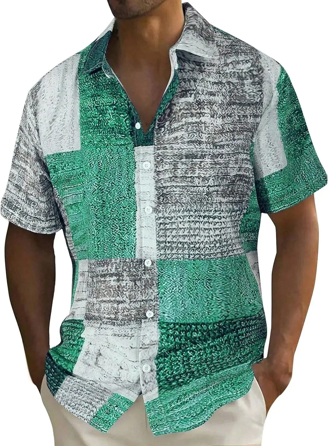 تي شيرت رياضي من OverDose Boutique للرجال كاجوال مرقع مطبوع بأكمام قصيرة وأزرار لأعلى للرجال