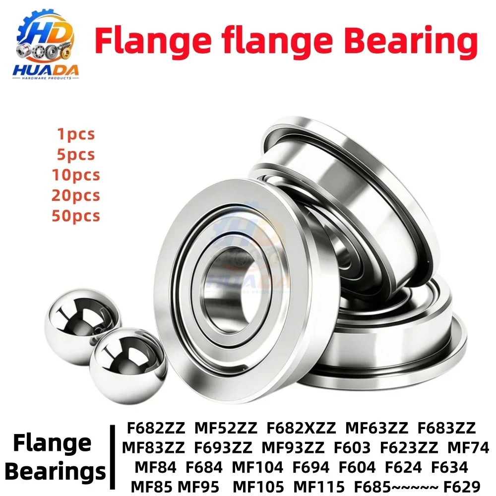 F682ZZ F608ZZ F688ZZ MF84 Flanged Miniature Ball Bearings, Shielded ZZ Deep Groove Flange Bearing for 3D Printer RC Motor Wheel