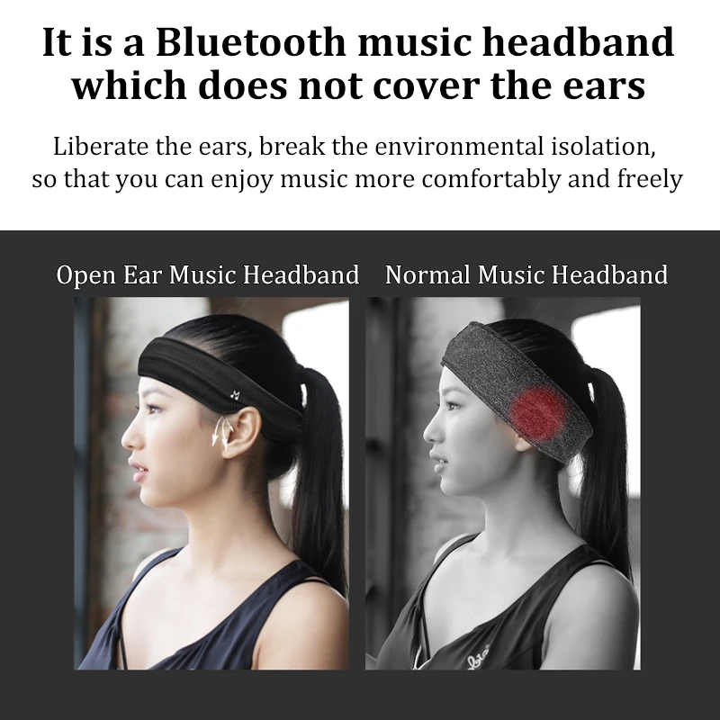 Bluetooth Sleeping Headphones Sports Headband Wireless Music Earphones Not Cover Ear Guide Sweat Band with Mic for Fitness Run