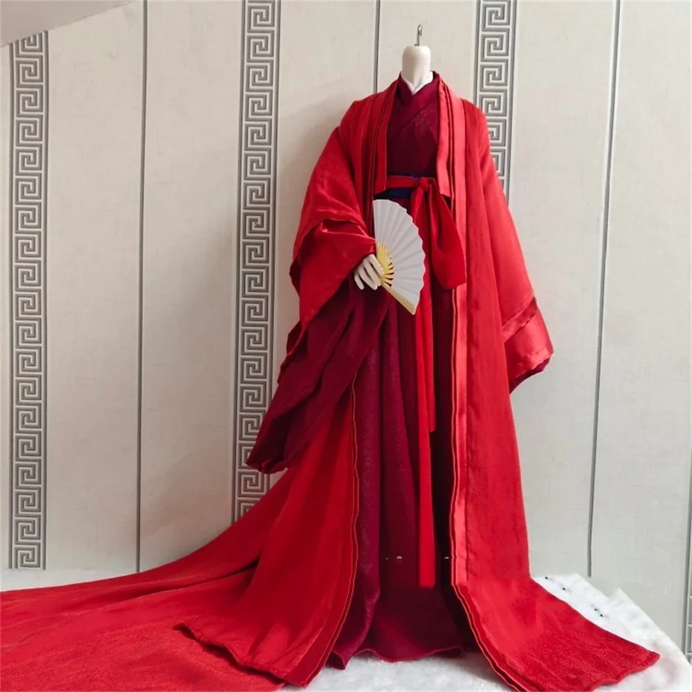 Traje de Hanfu para hombre, traje chino antiguo de hite rojo, modelo de bata tradicional para figura de acción de 12 pulgadas, AnimeToys corporales,