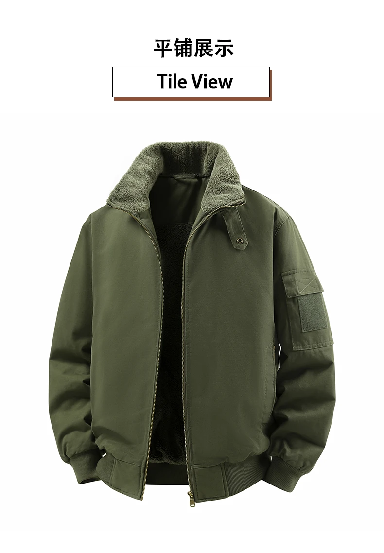 Male Reversible Washed Pure Cotton Fleece Lined Thick Jacket Multi Pocket Stand Collar Workwear Business Coat For Middle Aged