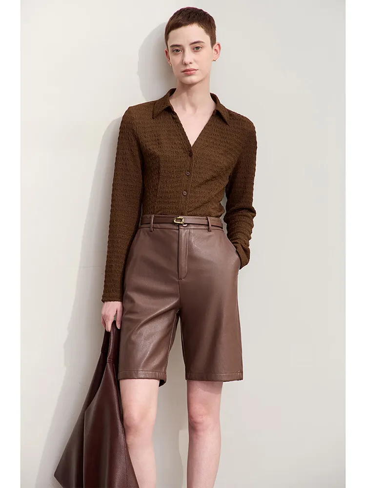 Amii Minimalizm 2025 Damskie Koszule Jesień Nowa Bluzka Sweter Rozpinany z Dekoltem w Serek Długi Rękaw Dopasowana Modna Koszula Bluzki dla Kobiet 12413010