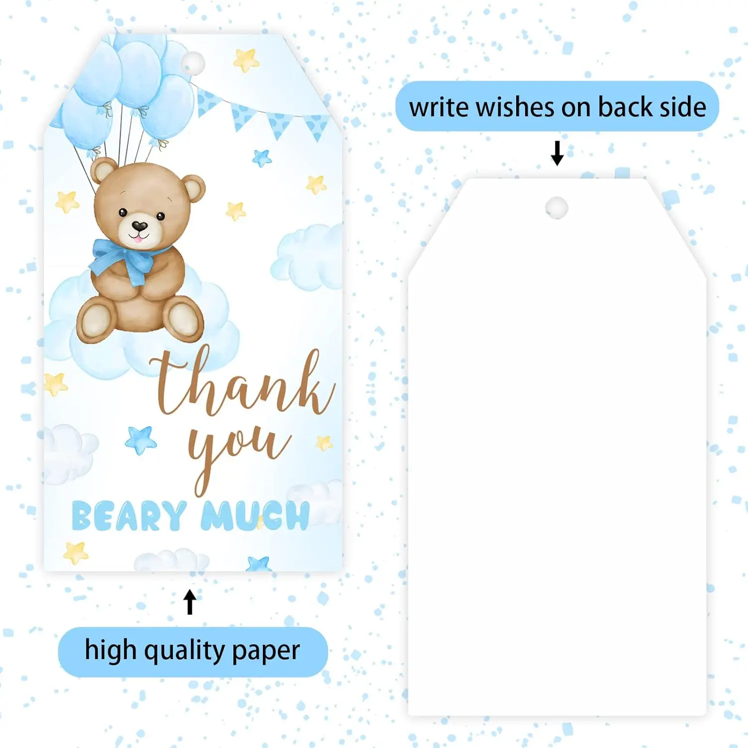 50pcs Bear Thank You Gift Tags ith String for Baby Shower for Celebrating Wedding Birthday Bridal Shower Party Favors