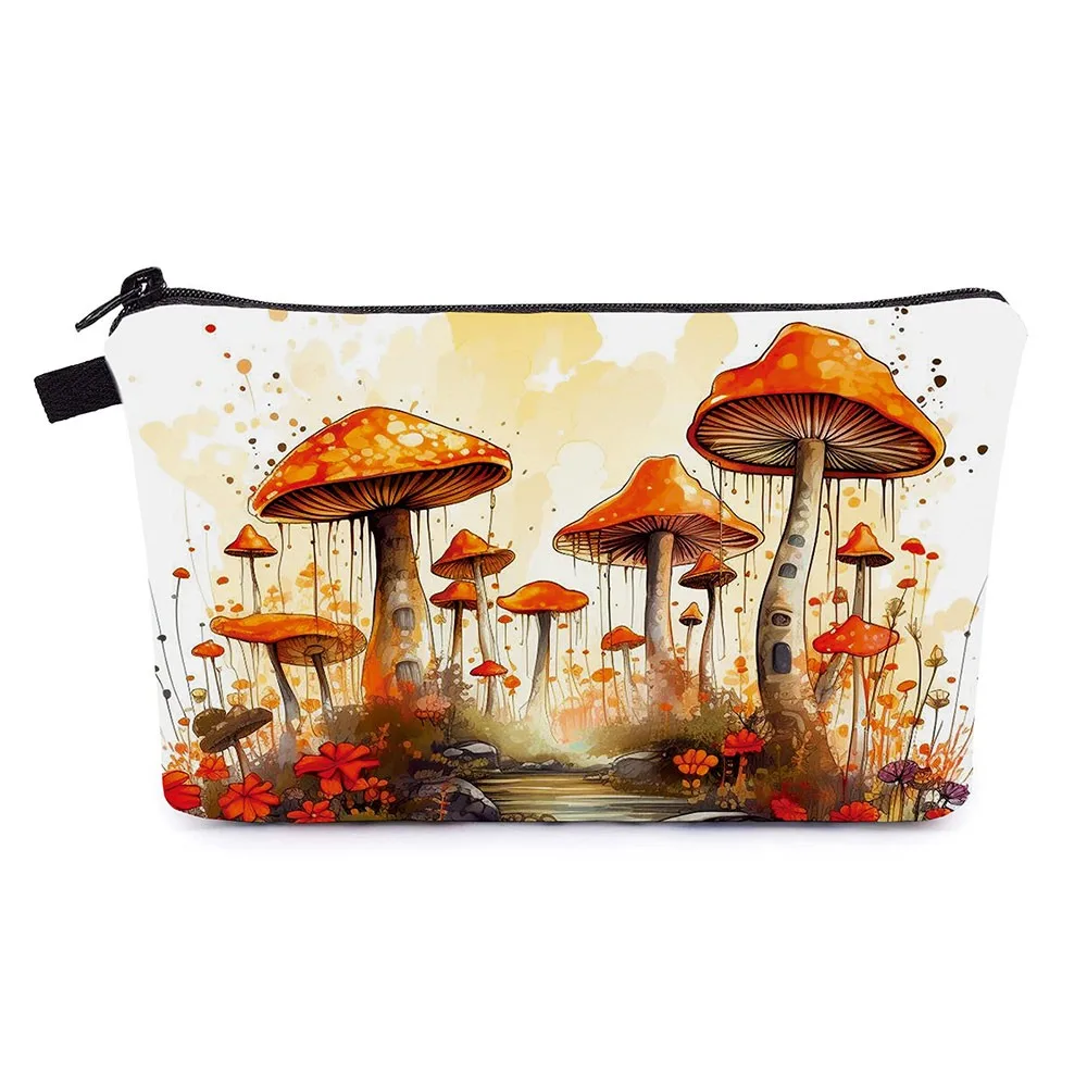 

Cute Mushroom Print Cosmetic Bag Large Capacity Zipper Toiletry Bag Storage Bag
