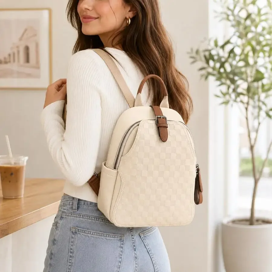 

Womens Mini Checkerboard Faux Leather Backpack With Adjustable Straps For Daily Use Casual Outfits