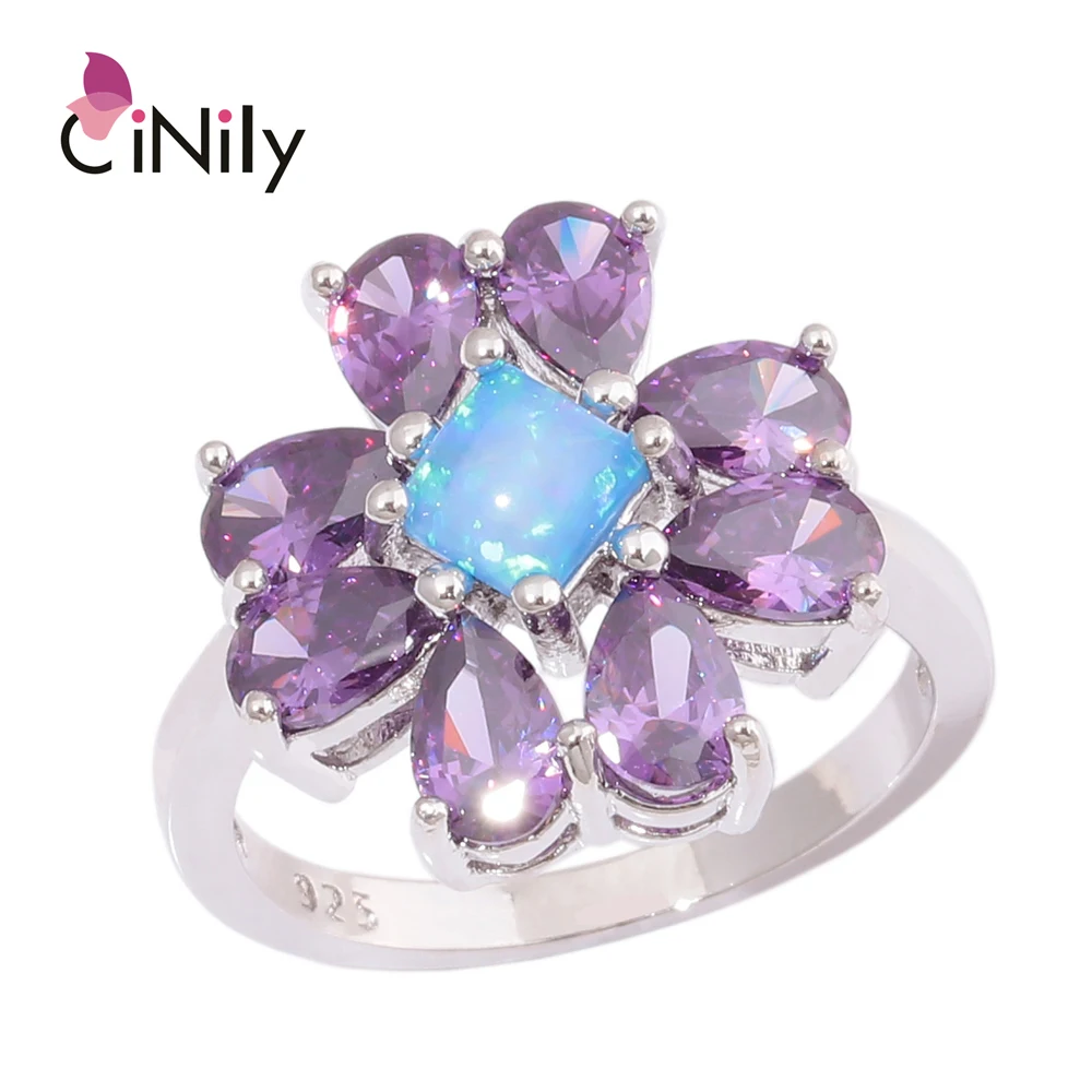 CiNily Created White Fire Opal Purple Stone Silver Plated Wholesale Hot Sell Women Jewelry Ring Size 6-9 OJ9609