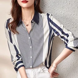 Fashion All-match Striped Shirts Women's Clothing 2023 Spring New Office Lady Commuter Casual Lapel Long Sleeve Button Blouse