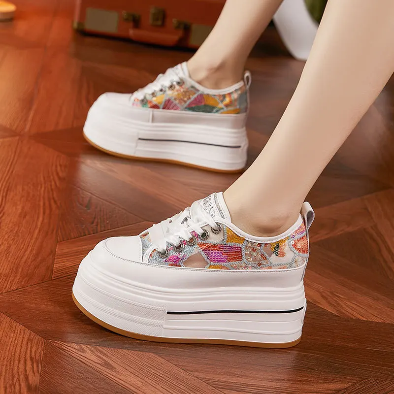 

Women's Thick Heel Sandals 2026 Summer New Hollow out Mesh New Chinese Style Shoes Heightening Fashionable Versatile Slip-On