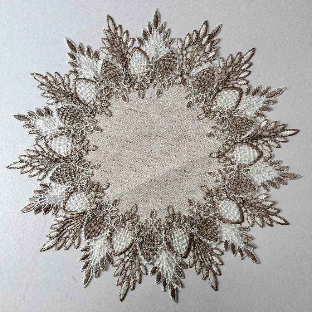 Lace Trim Dinning Table Cover Linen-colored Hollow Round Table Cloth European Napkin Doily Coffee Coaster Placemat Home Decor