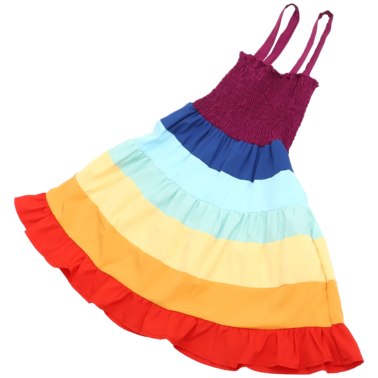

Rainbow One-Piece Skirt Sleeveless Strapless Dress Girls Party Performance Costume Beach Dress Birthday Gift 100cm Height