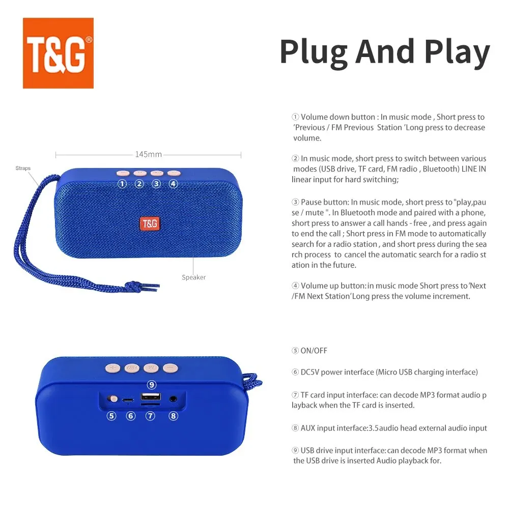 TG516 سمّاعات بلوتوث المحمولة في الهواء الطلق مكبر الصوت اللاسلكي مكبرات الصوت مكعب المتكلم مشغل موسيقى مضخم الصوت دعم TF بطاقة راديو FM