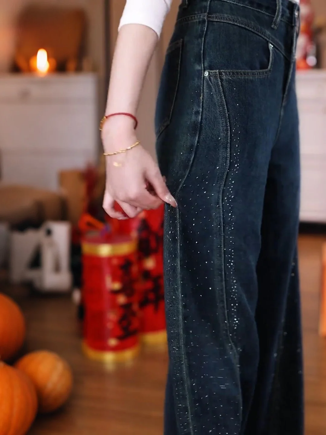 Shiny Star Diamond High Waist Wide Leg Jeans Women's Spring Summer New Style Casual Comfortable Soft Denim Wear Resistant