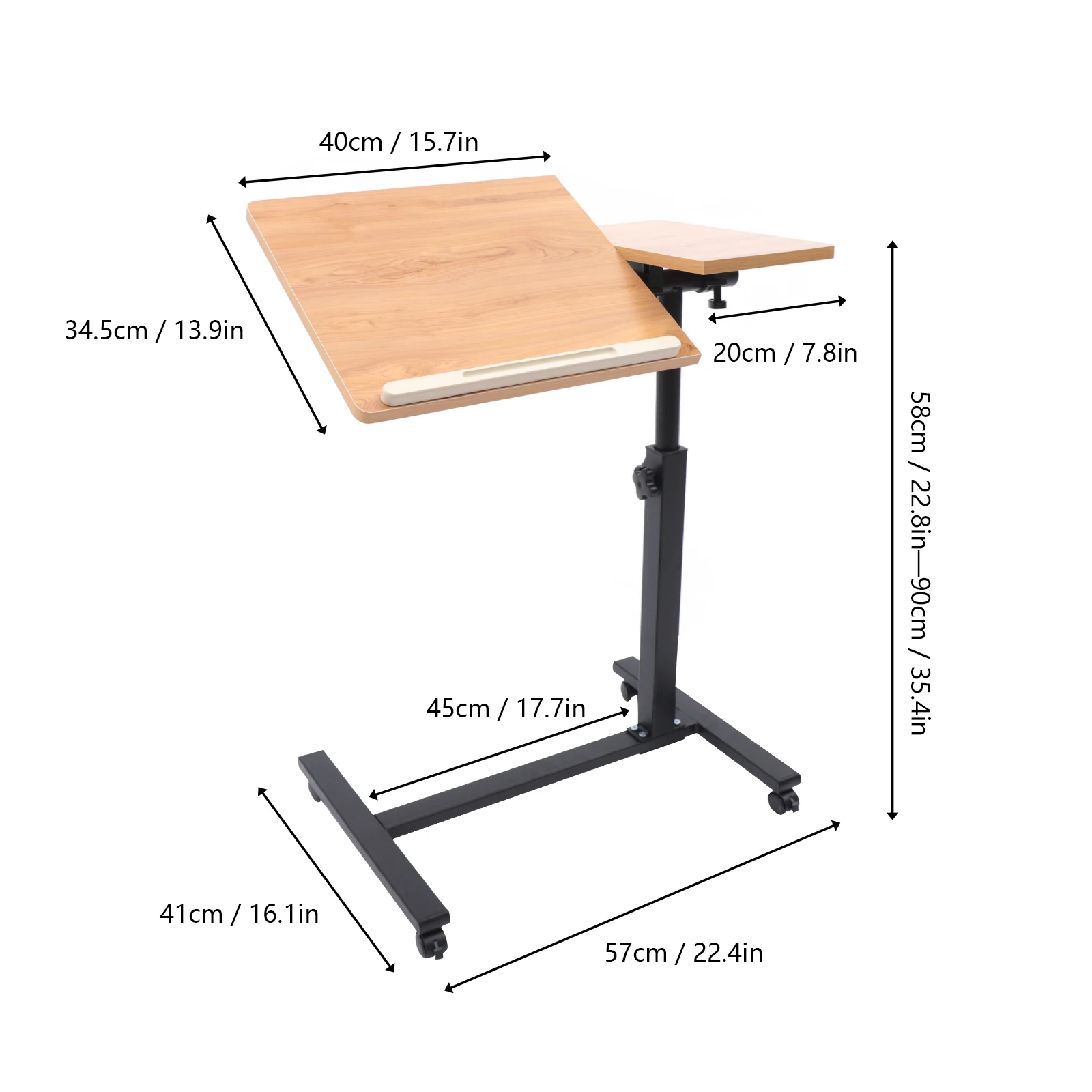 

58-90cm Adjustable Height Laptop Desk Rectangle Desktop 4 Universal Wheels (All with Brakes)