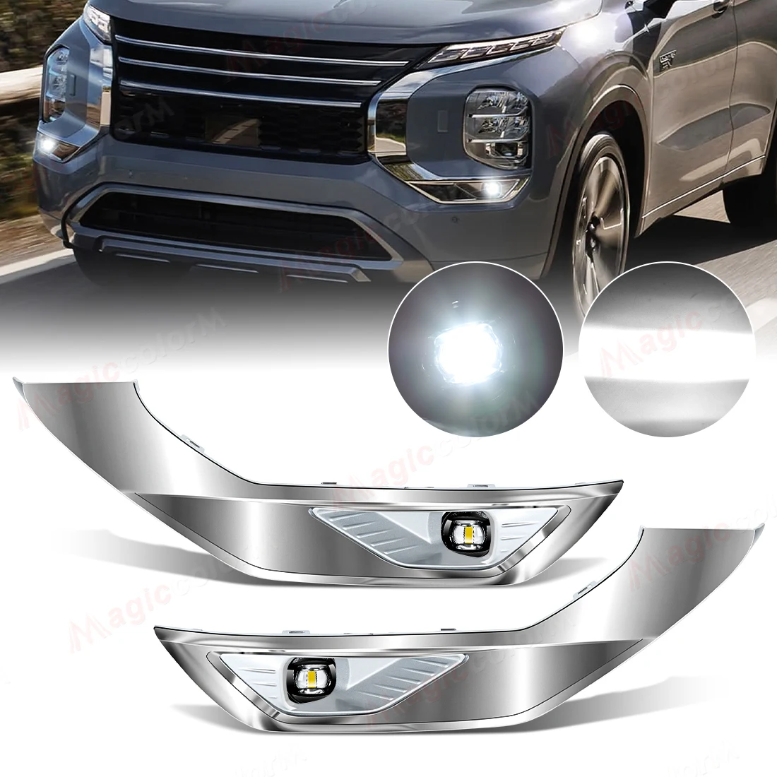 

Противотуманная фара в сборе для Mitsubishi Outlander 2022 2023 2024 2025 светодиодный бампер противотуманная фара дальнего света с хромированной крышкой, комплект переключателей