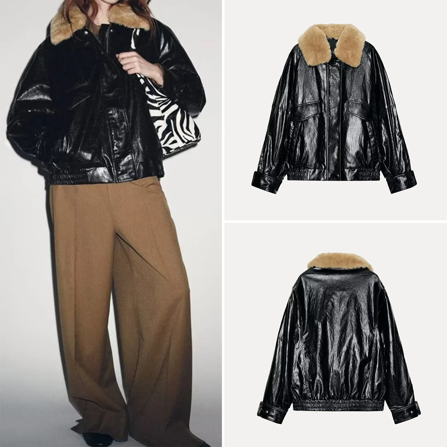 

Z 2025 New Faion Personali Loose Outerwear Ele Commute Sle Women's Jaet ort Zipper Sve Long Body