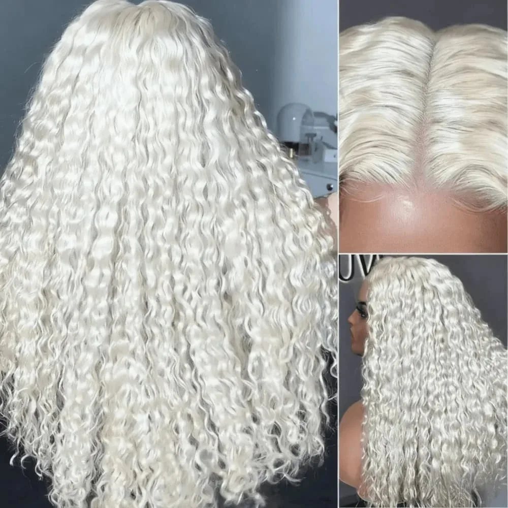 White Wig Loose Deep Wave Lace Front Wigs Middle Part 13x4 Hd Heat Resistant Glueless Synthetic Ready to Wear with Tiny Knots