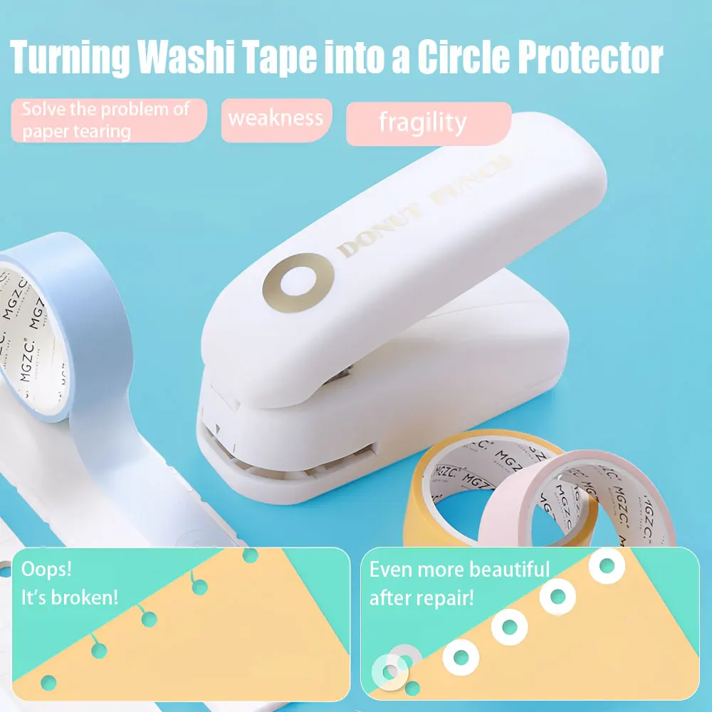 Delicious Donut Hole Punch Can Be Used for Loose-Leaf Hole Reinforcement, Dot Labeling, Only Suitable for Paper and Washi Tape