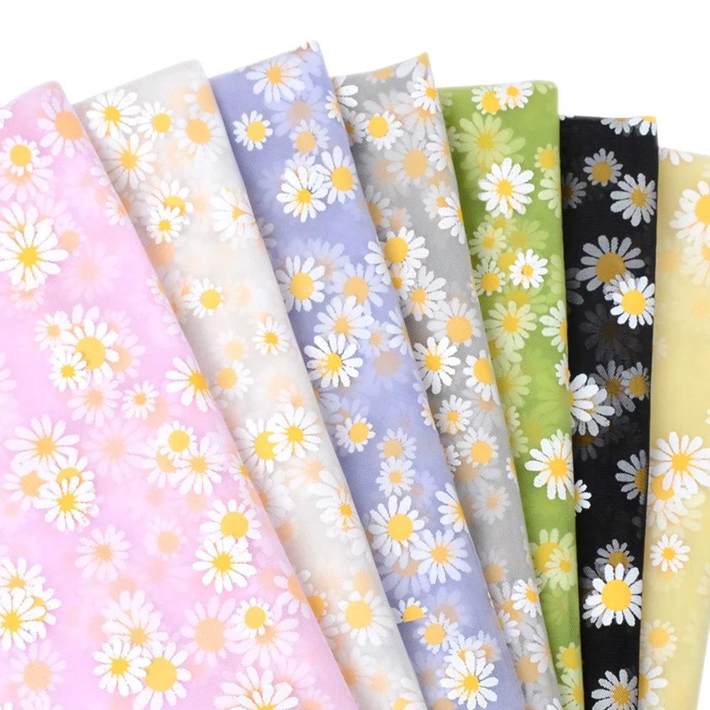 

2025 Hot Selling Embroidery Daisy Mesh Fabric 59 x 35 Inch for Girls' Lolita Dress DIY Garment Wedding Home Decor