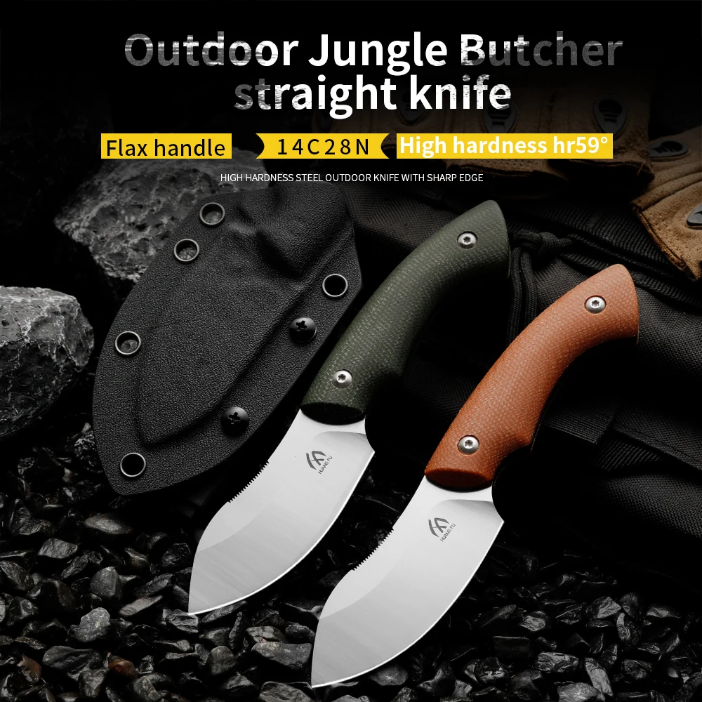 Huangfu Linen Fiber Handle 14C28N High Quality Steel Integrated Cutting Tool Outdoor Wilderness Survival Knife High Hardness Por