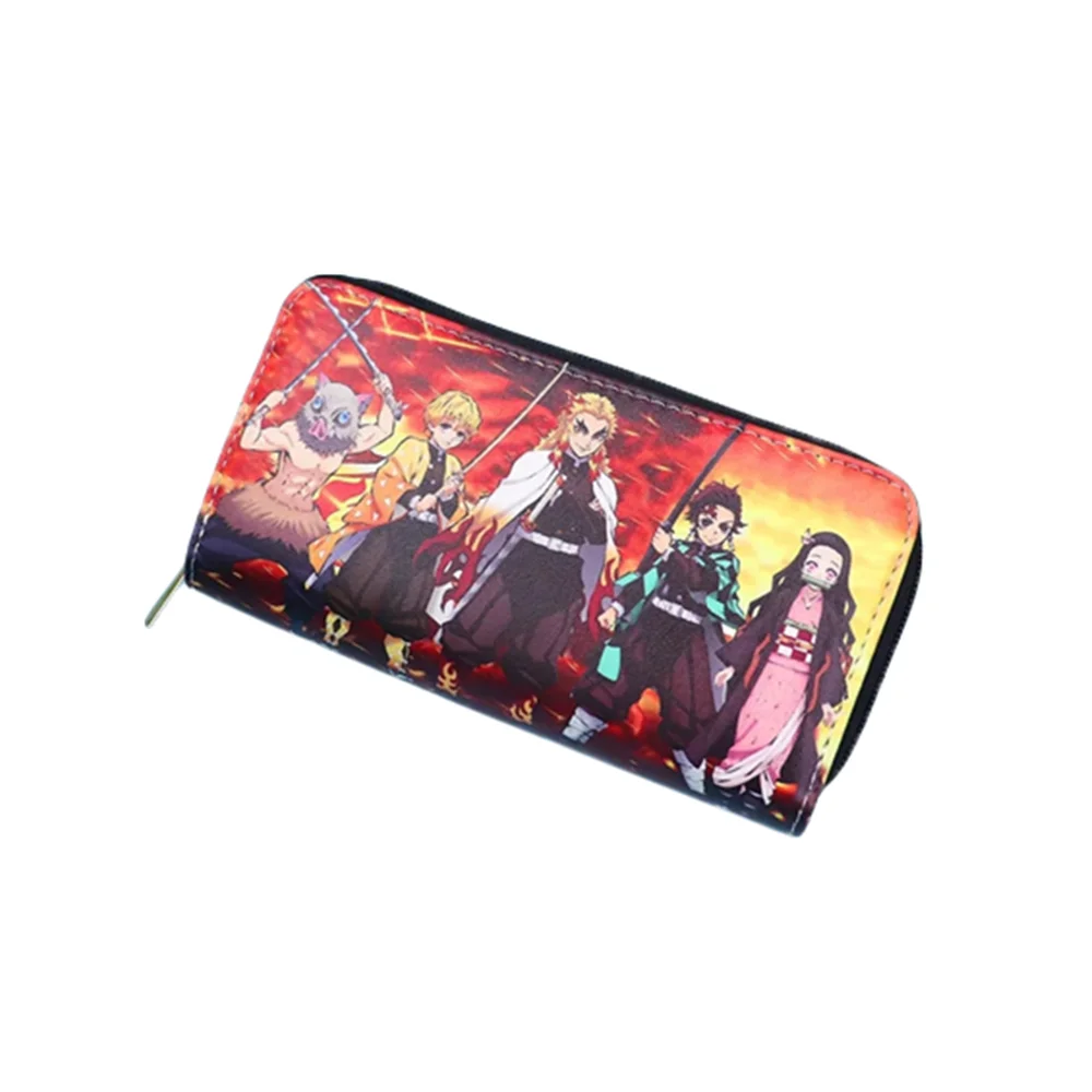 Anime Rengoku Kyoujurou PU Leather Multi-Layer Wallets Kamado Tanjirou Nezuko Cosplay Portable Wallet Coin Bag Zipper Purse Gift