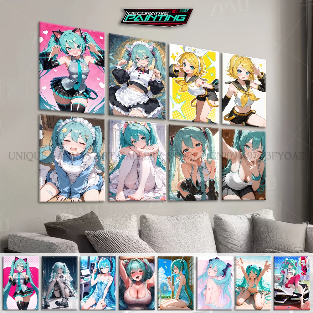 Kawaii virtual anime personagem arte da parede decoração de casa pintura em tela imagem moderna hd cartaz dos desenhos animados para hatsune miku fãs presente
