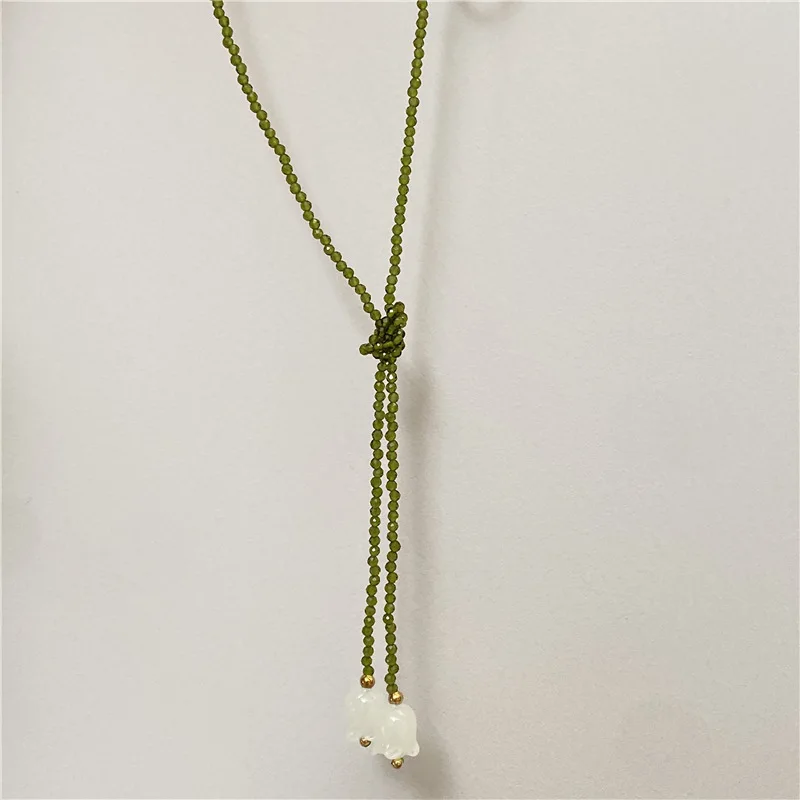 Olive Green Crystal Beads White Lily of The Valley Double Layer Wrapped Necklaces for Women Various Wearing Methods Wholesale