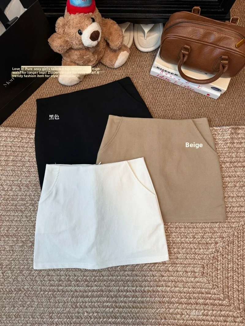Elegant Tailored  Skirt High Waist Slimming A-Line for Women Summer Khaki Short Skirt Bodycon Skirt Commute Casual Style