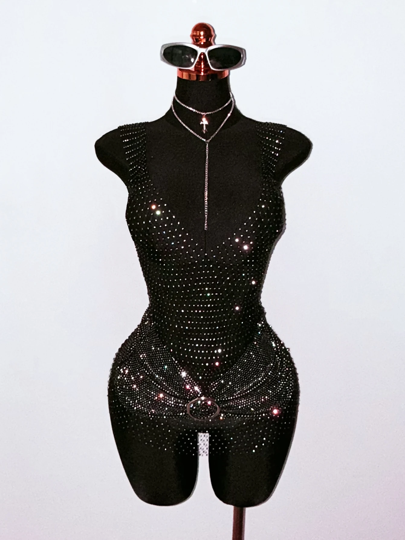 Gaun Berhias Rhinestone Hitam, - Sparkly Rhinestone Club Party Dress ulasan dan harga