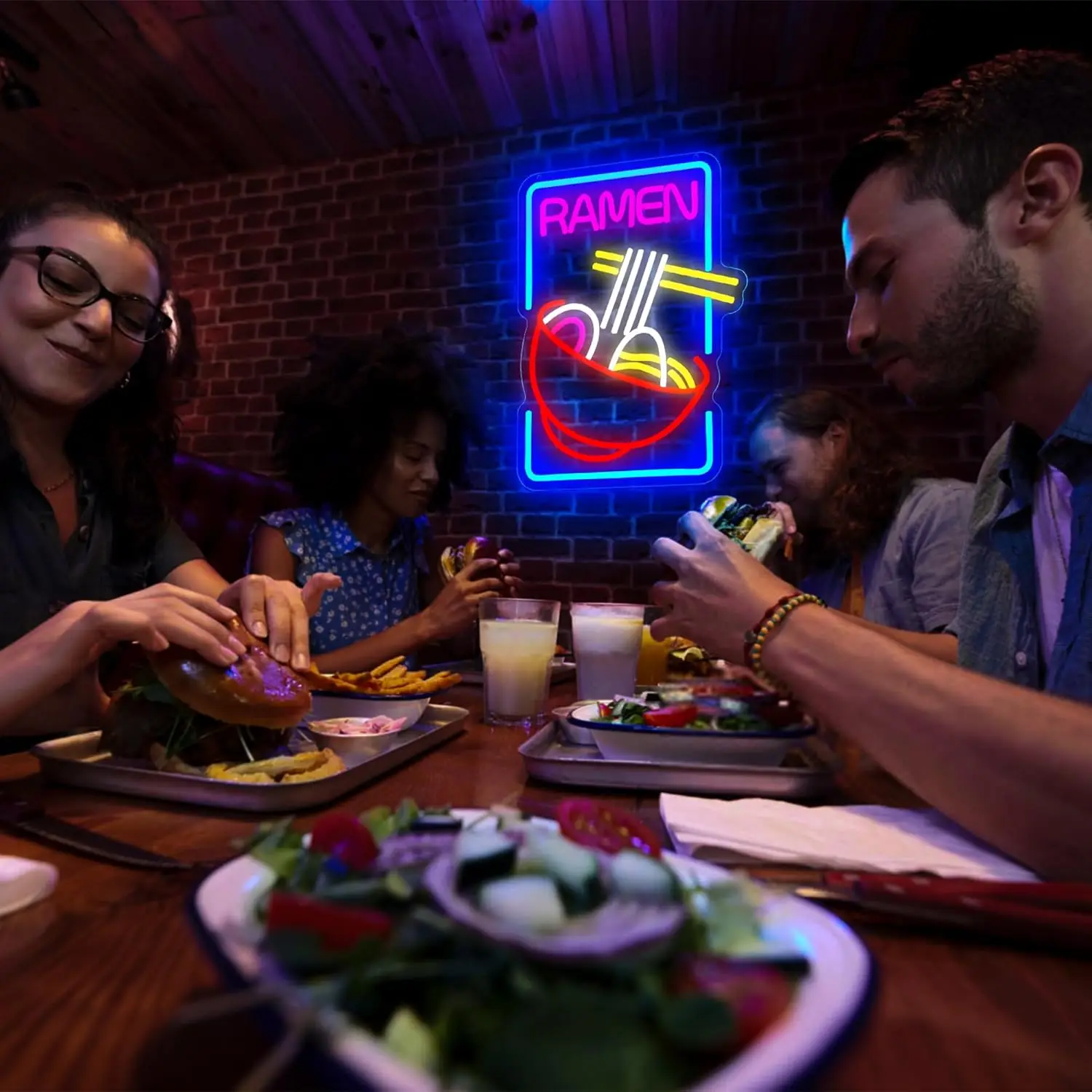 رامين النيون تسجيل عكس الضوء مصباح ليد يصل تسجيل جدار ديكور لمطعم قاعة الطعام المطبخ المنزل بار رجل الكهف للحزب نادي عيد الميلاد