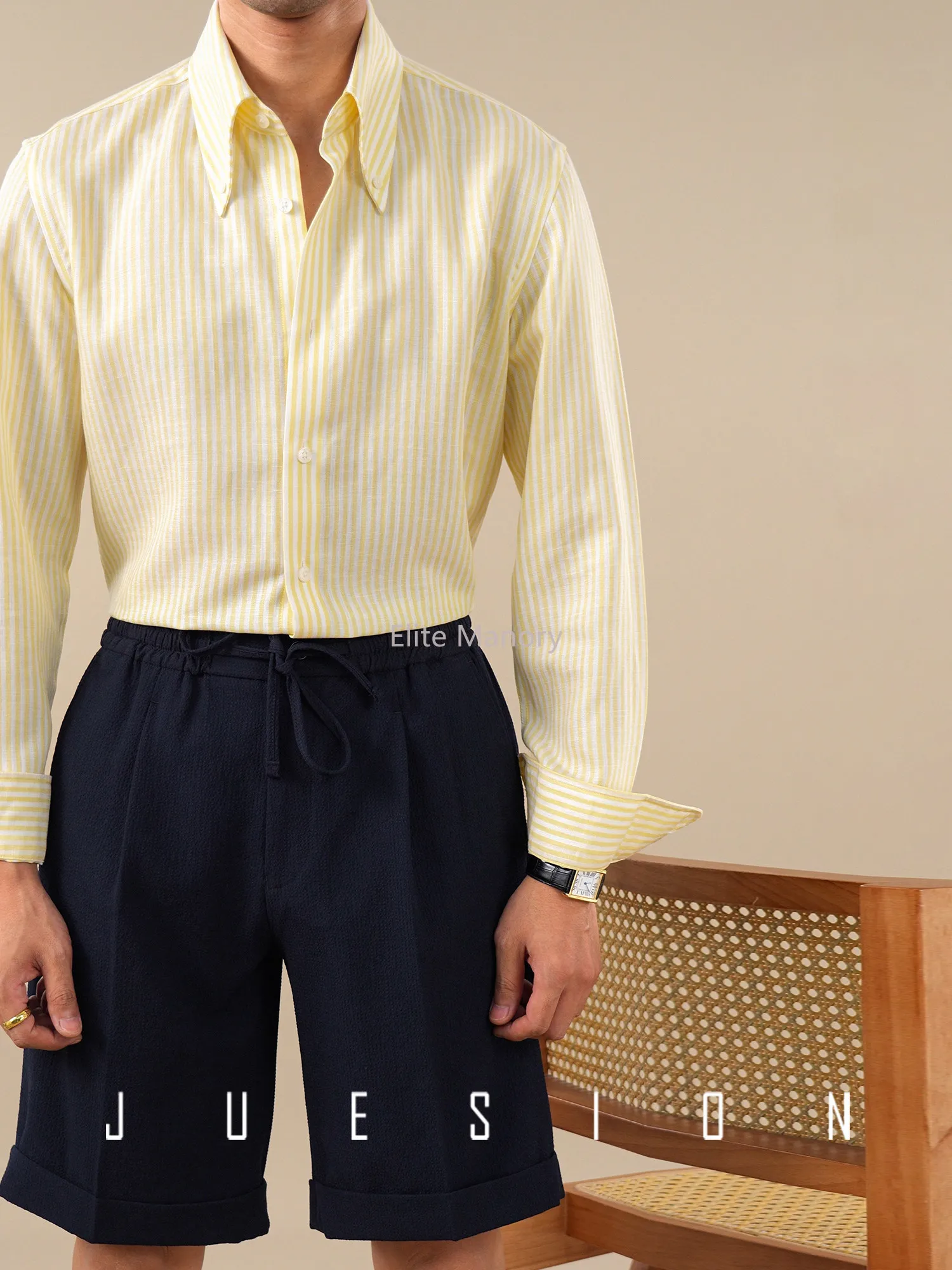 [Non-ironing breathable seersucker] Summer lightweight drawstring shorts men's casual breathable five-point pants