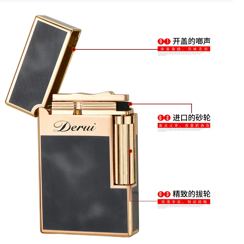 ولاعة صوت عصرية وبسيطة، عجلة طحن الكيروسين الرائعة، جانب لهب مفتوح، ولاعة هدية راقية مع صندوق