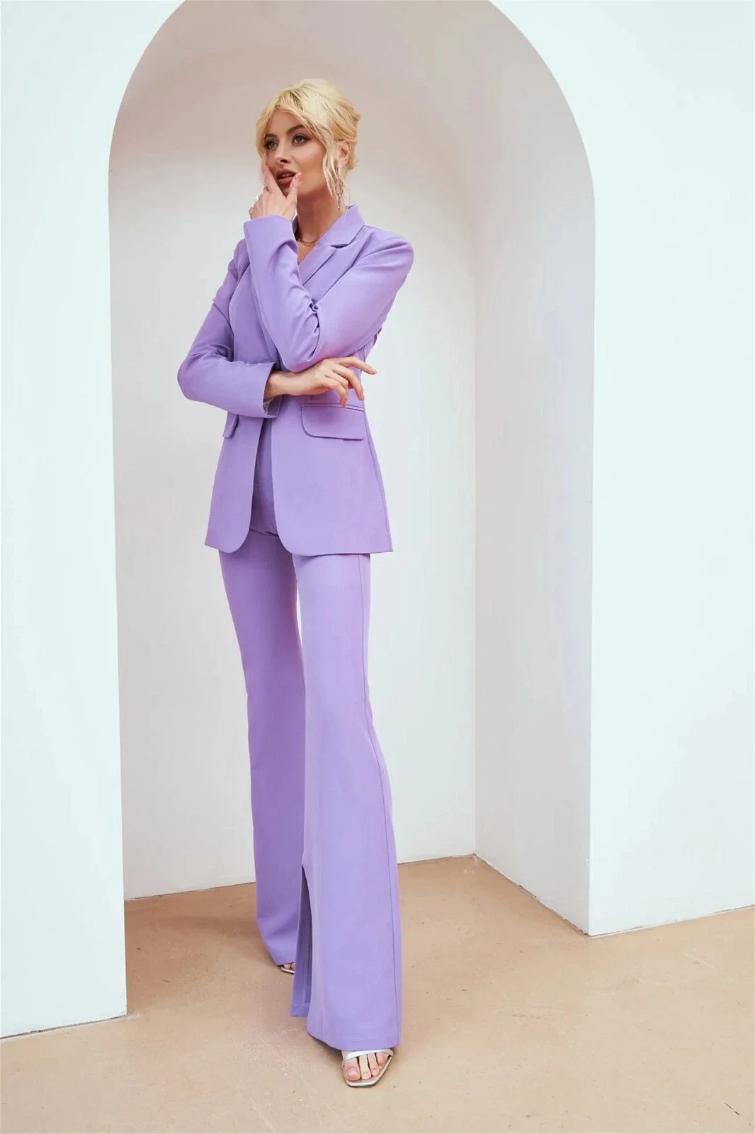 

Purple Women's 2 Piece Business Suit Single Button Blazer Casual Office Work Outfits Elegant Pantsuit Set Customize