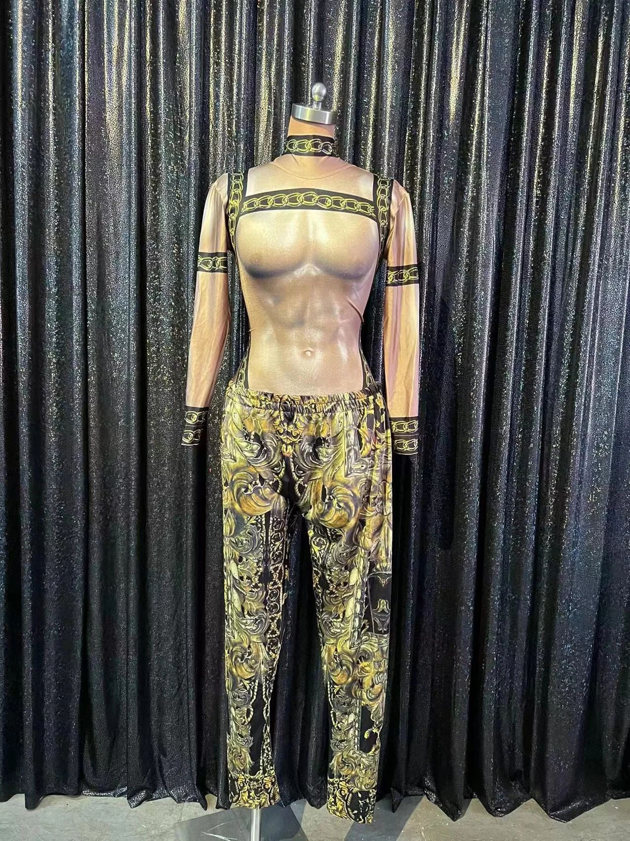 2025 Muscle Man body z nadrukiem Gogo kostium tancerza klub nocny ubrania do tańca na rurze Party stroje taneczne Dj Ds Clubwear strój Rave