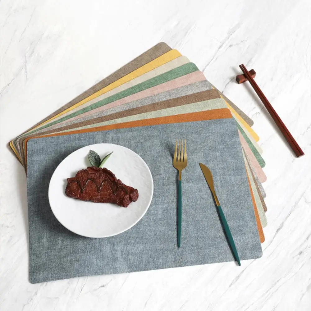 Faux Leather Placemats Easy to Clean Placemats Waterproof Faux Leather Dual Side Placemat Heat Insulation Coaster Pad Solid