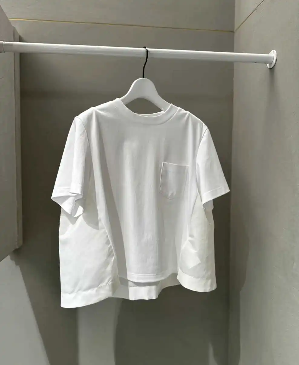 FOG DESIGN Casualowa Letnia Nowa Luźna Koszulka T-shirt Krótkie Spodenki Ukrywająca Brzuch Siateczkowe Wstawki Damska Koszulka do Pracy Mieszanka Bawełny