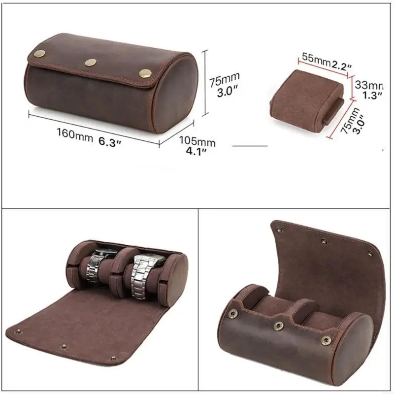 

Leather Watch Case Handmade Jewelry Storage Box 2 Slot Wristwatch Container