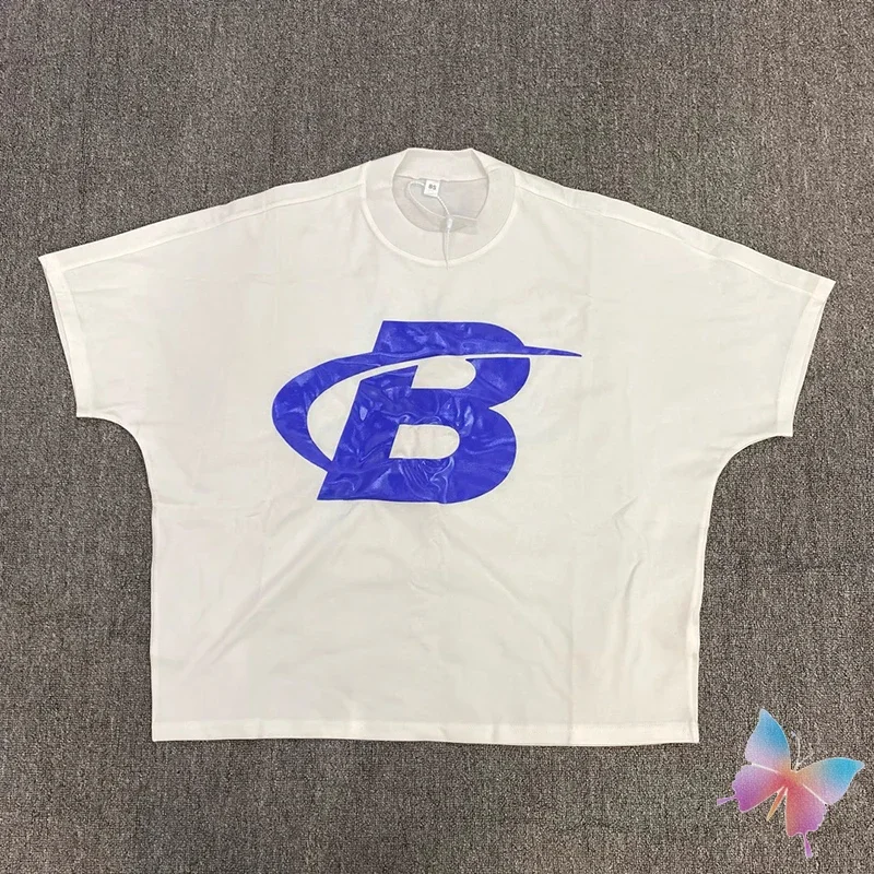 American Street Simple Letter B Offset Print Blutosatire T-shirts Men Women Cotton Round Neck Short Sleeve Casual Loose Tshirt