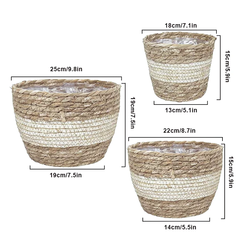 Seagrass Planter Basket Flower Pots Cover Storage Basket Plant Containers Hand Woven Basket Planter For Modern Home Decor