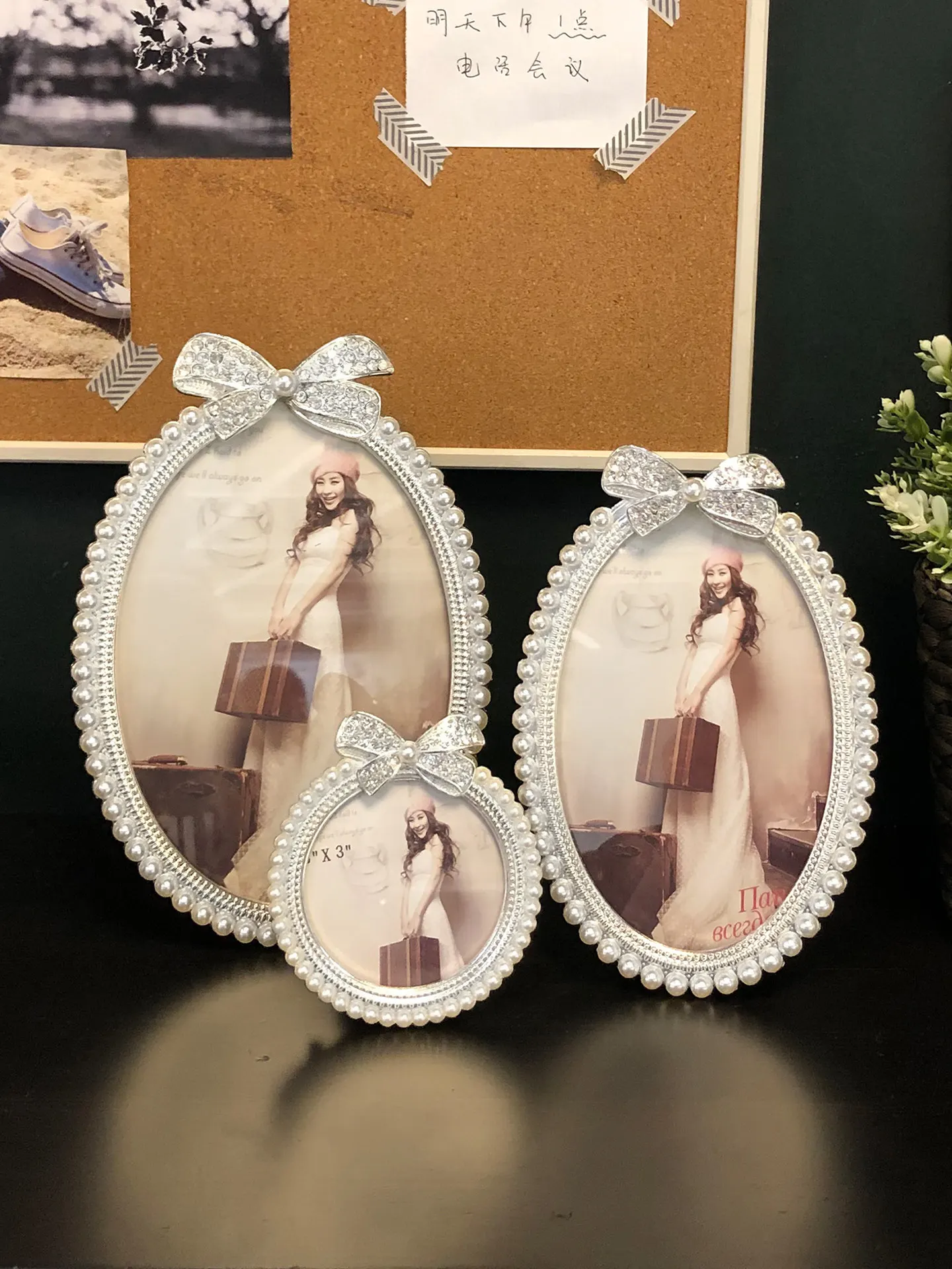 For Table photo frame simple metal oval 3 inch 6 inch 7 inch pearl combination children's wedding photo frame