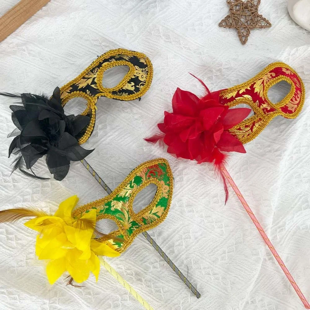 Handheld Gold Flower Mask Princess Half Face Mask Party Sexy Dress Wear Matching Mask Cosplay Props Accessories For Women