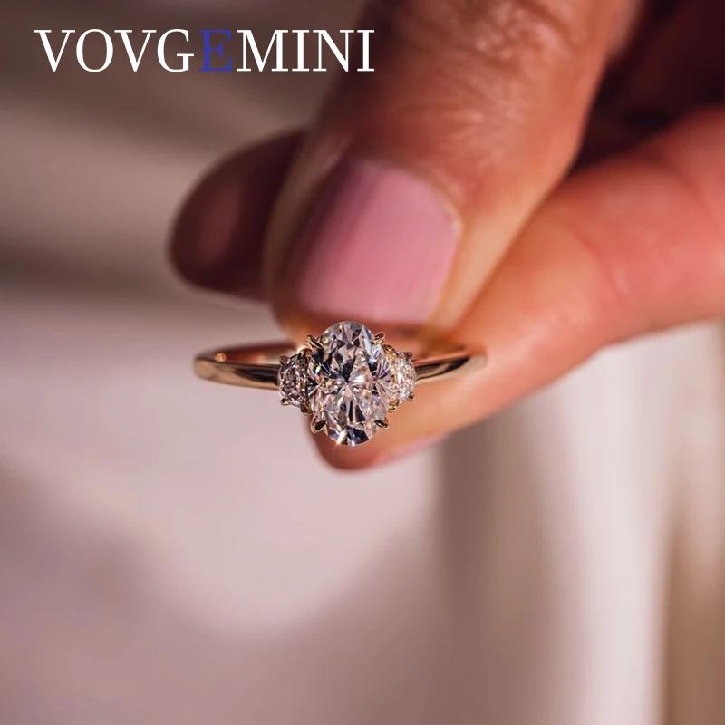 

VOVGEMINI Oval Cut Moissanite Ring 2ct 9x6mm Brilliant Center 4x2mm Half Moon 18k Yellow Gold 585 Shiny Fashion Jewelry For Wome