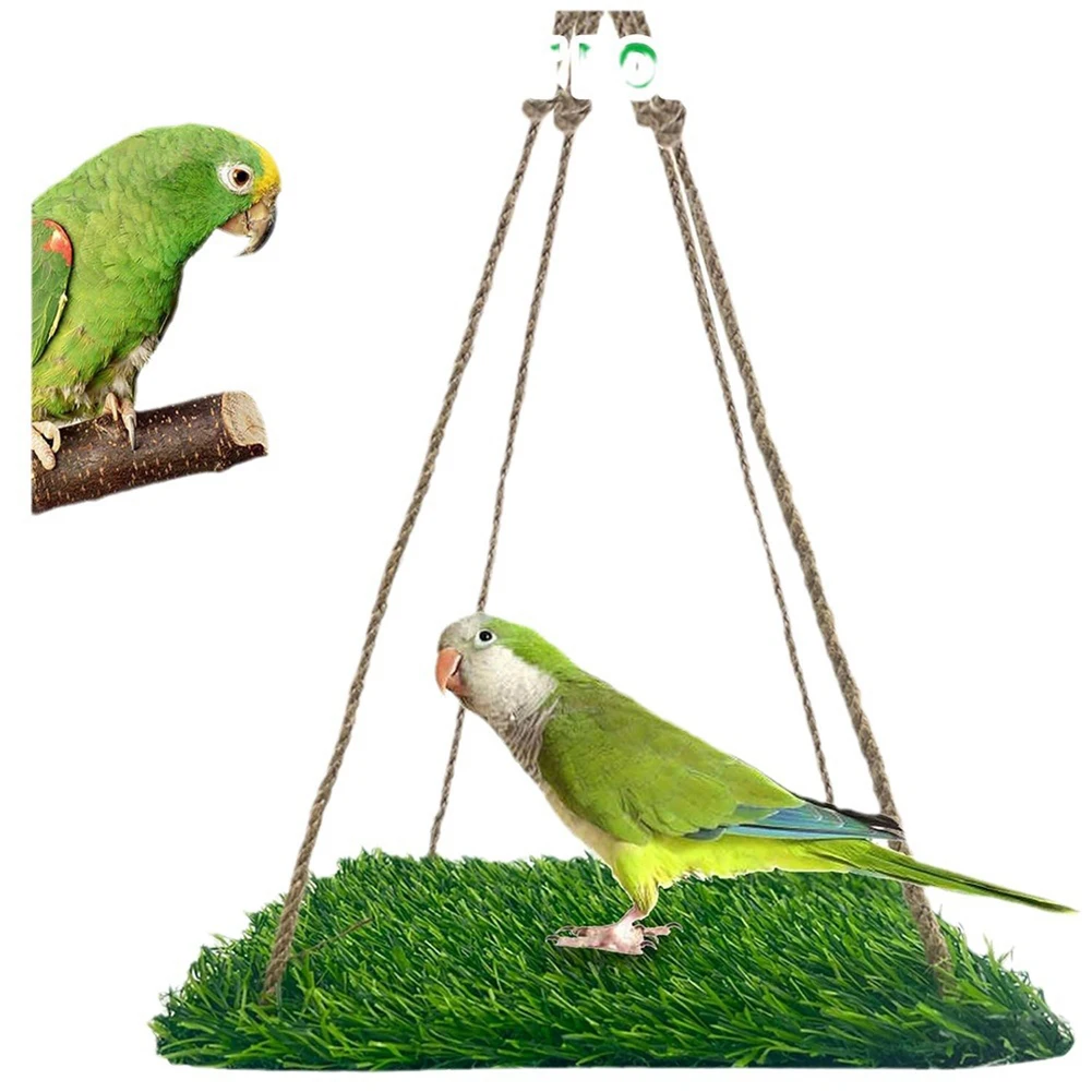 Bird Swing For Parakeets Large Bird Foraging Mat Toys Natural Parrot Cage Hammock With Hook Climbing Perch Hanging Toy For Budgi