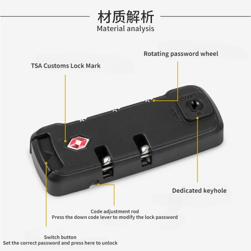 TSA007 Customs Lock Fixed Safety Zipper Luggage Lock Buckle Luggage Anti theft Password Lock