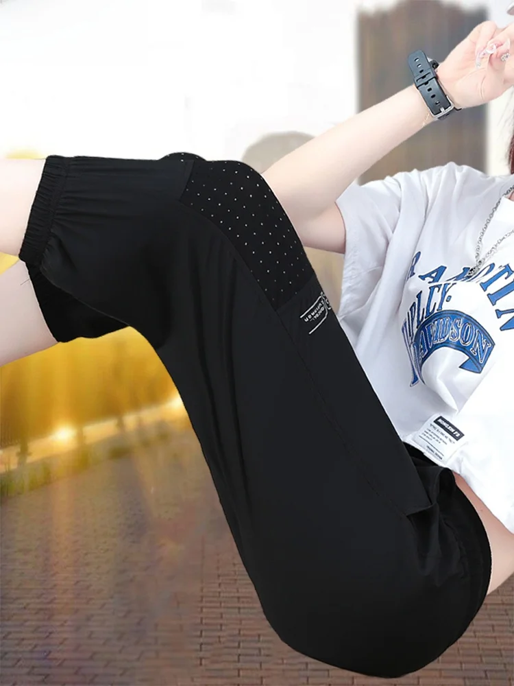 

Женские летние спортивные брюки TUCANO Ice Silk: новые, модные, тонкие, быстросохнущие, укороченные (7/8), с завышенной талией