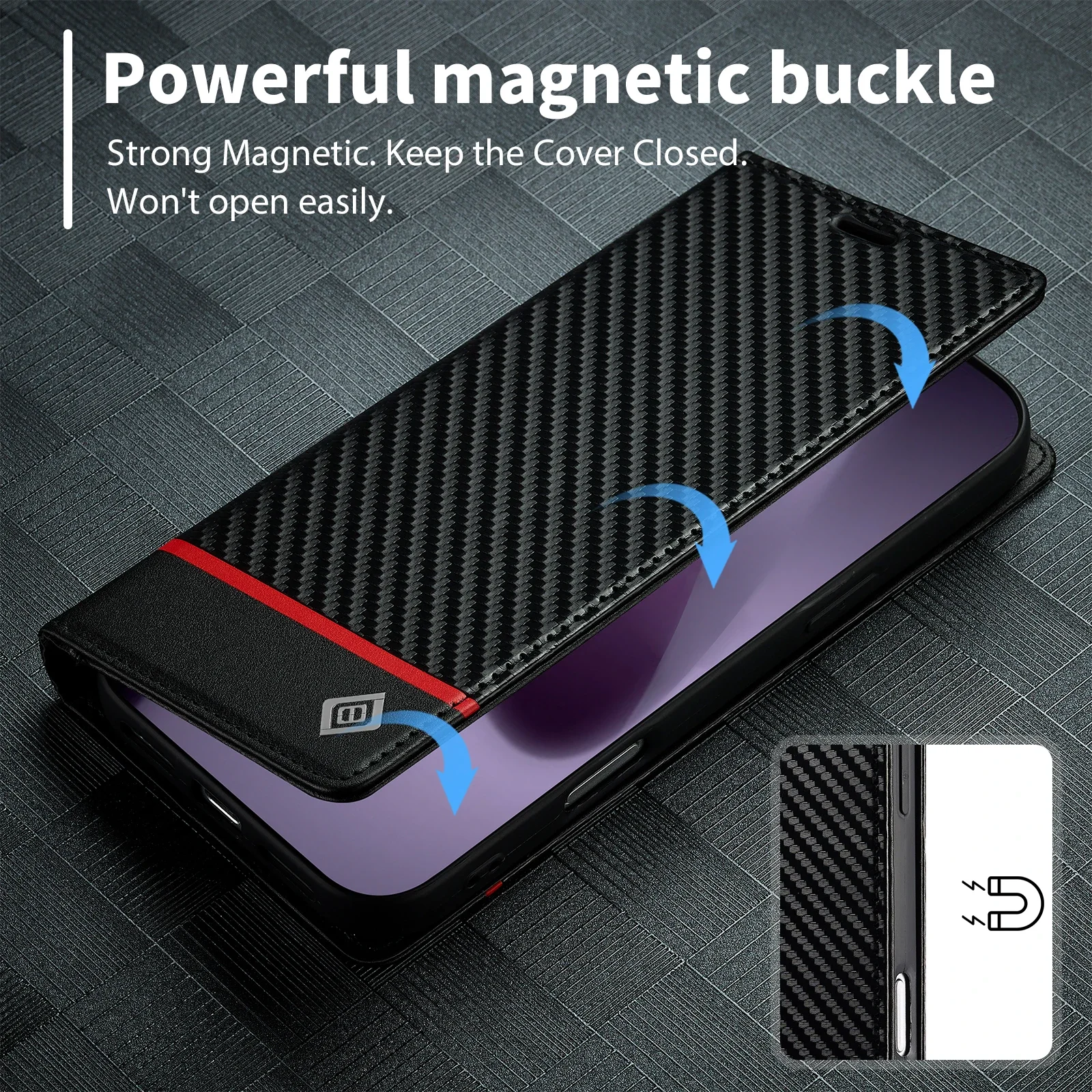 Carbon Fiber PU Leather Flip Case for  IPhone 17 Pro Max Air 16E 16 15 14 13 12 11 Pro Max Xs XR X 7 8 Plus SE Card Wallet Case - view 6
