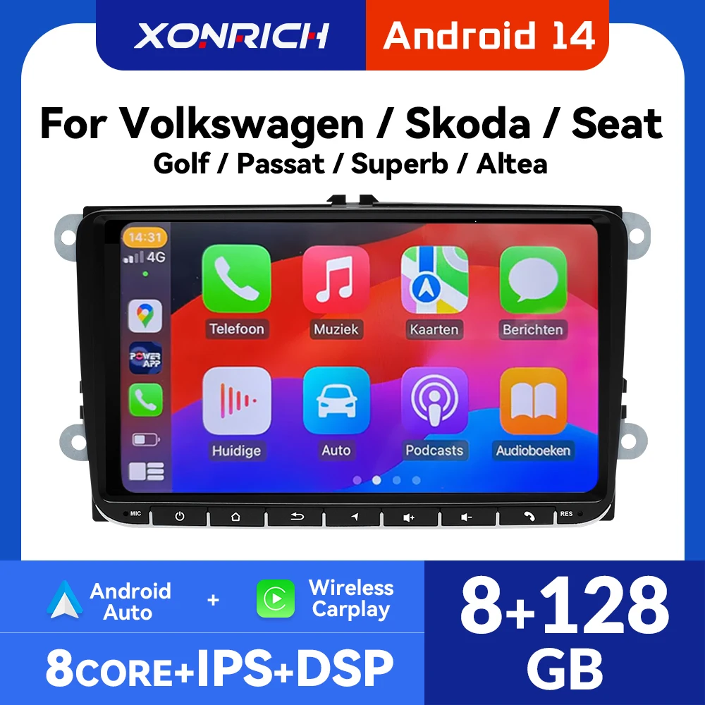 Lettore di autoradio Carplay senza fili per Volkswagen VW Passat B6 B7 T5 Tiguan Touran GOLF POLO Android 14 Multimedia GPS Autoradio