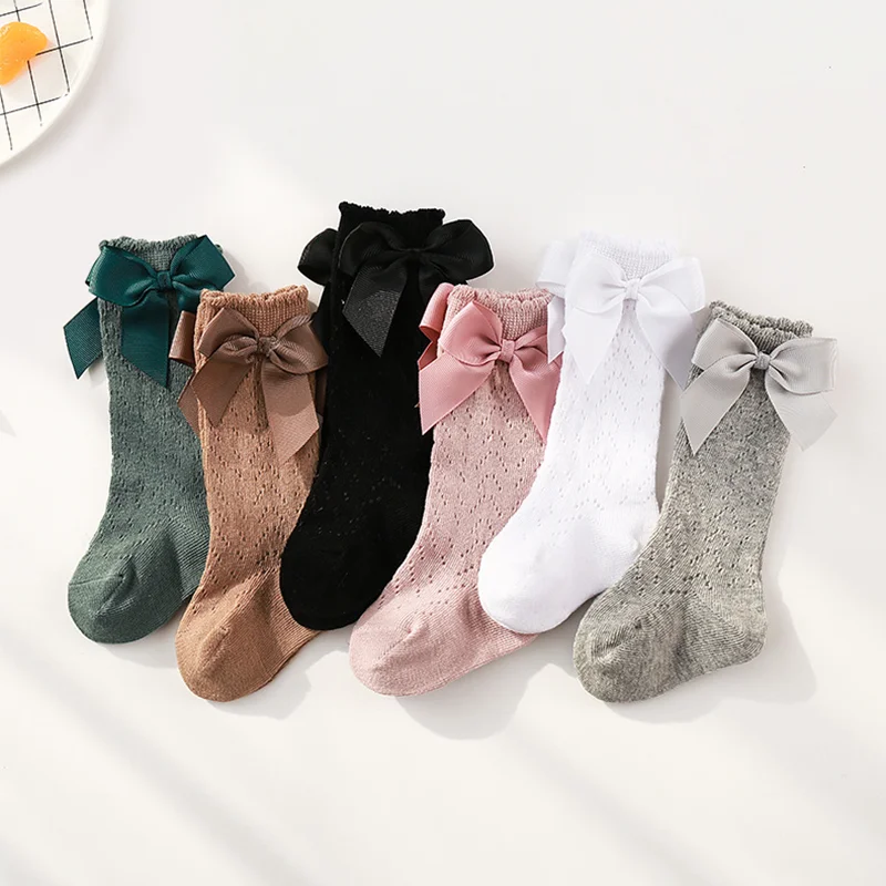 

Summer Kids Bow Stockings Thin Breathable Children Mesh Long Socks Mosquito Proof Baby Net Knee High Sock Solid Cotton Footwear