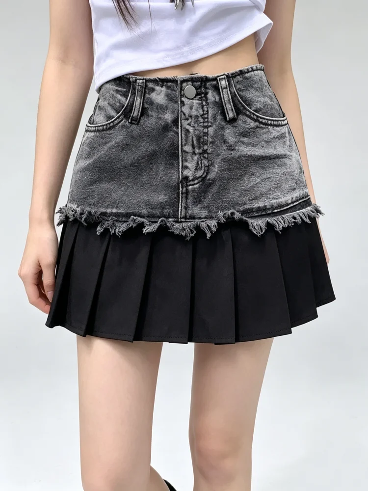 2k High Waist Denim Mini Pleated Skirts With Belt Women 2027 Summer Fashion Retro A Line Skirt Korean Ins Female Casual Skirts