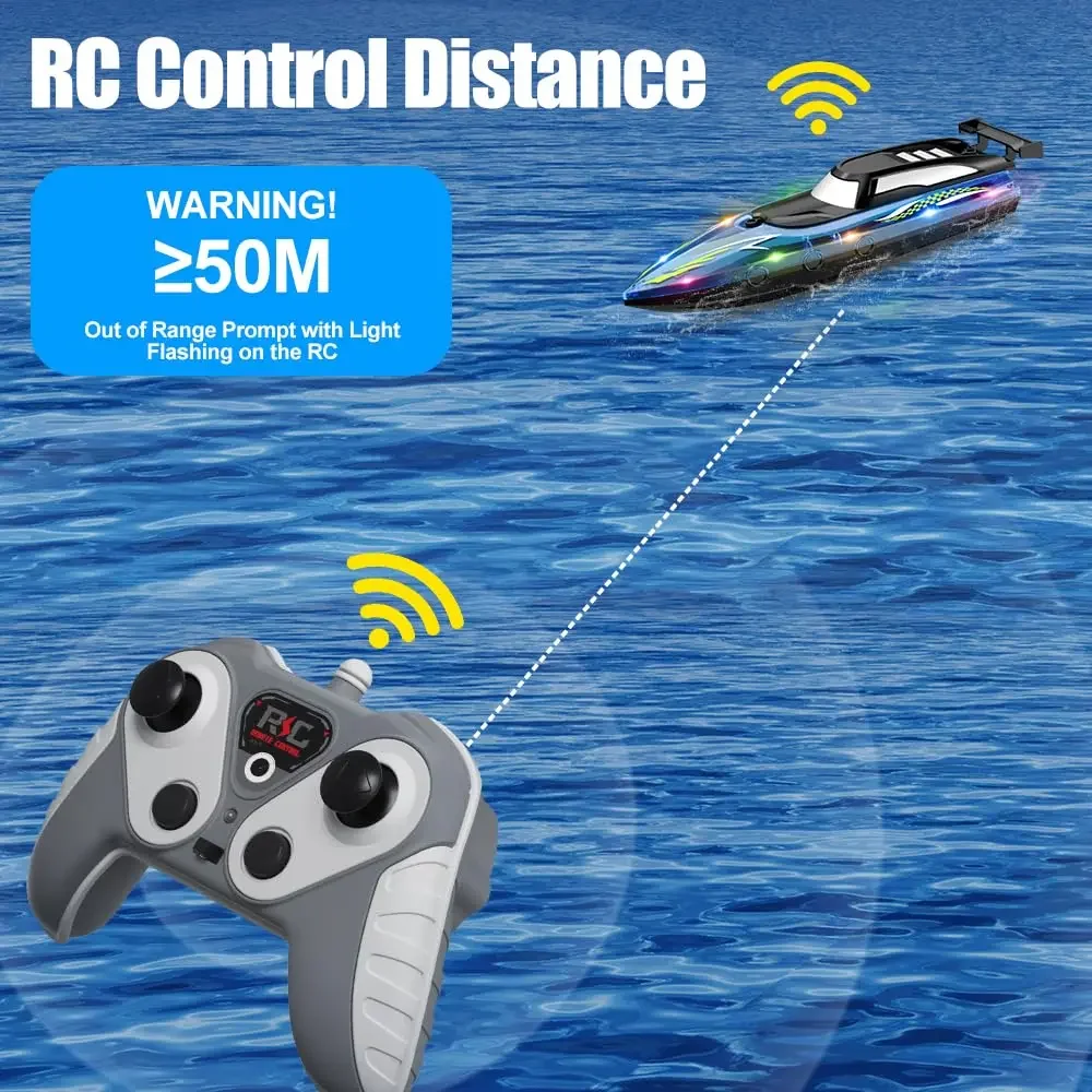 Hoge snelheid RC-boot met LED-verlichting, 2,4 GHz afstandsbediening racespeedboot voor zwembad, meer, buitenwaterspeelgoed voor kinderen jongens cadeau