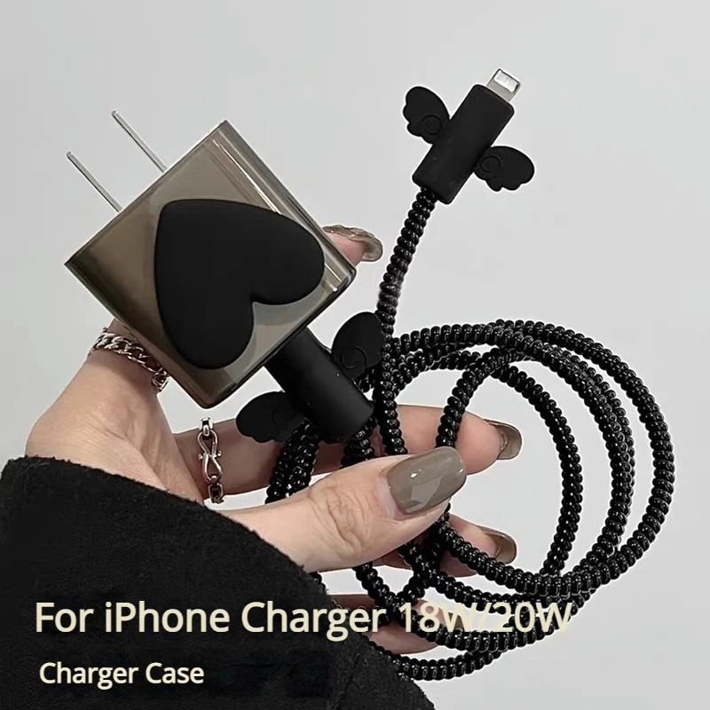 Cタイプ充電器プロテクターケース,ケーブルオーガナイザー,スリーブコード,管理キット,iPhone 14,13,12 pro,18w,20w用ワインダー,ハートオーガナイザー